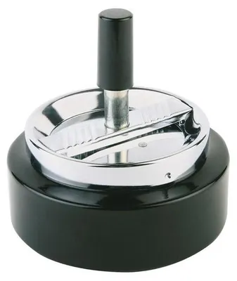 Produktbild von APS 56 Drehaschenbecher PUSH, Metall verchromt schwarz, Ø 10,5 cm, Höhe 11 cm