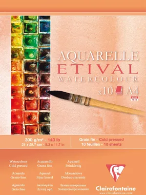 Produktbild von Clairefontaine 5x Etival Aquarellpapier feinkörnig, Block A4 10 Blatt 96305C
