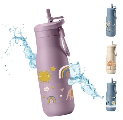 Produktbild von JENARD® Trinkflasche Kinder Edelstahl – auslaufsicher, doppelwandig, BPA-frei, Thermosflasche für Schule & Kindergarten. Rosa / Regenbogen