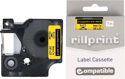 Produktbild von Rillprint – kompatibel D1 e für 40918, 9 mm, schwarz auf gelb