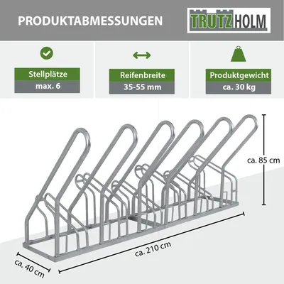 Produktbild von Fahrradständer für 6 Fahrräder 210x40x85 cm Stahl feuerverzinkt 2x3 höhenversetzt mit Anlehnbügel