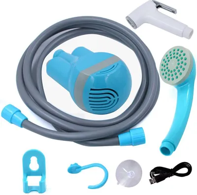 Obrázek produktu pro Přenosná sprcha venkovní/vnitřní USB nabíjení ruční dobíjecí sprchová hlavice čerpadla s 2 tryskami pro kempování karavany mytí bazénu