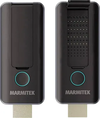 Two Marmitek wireless HDMI transmitters are shown side-by-side against a white background.