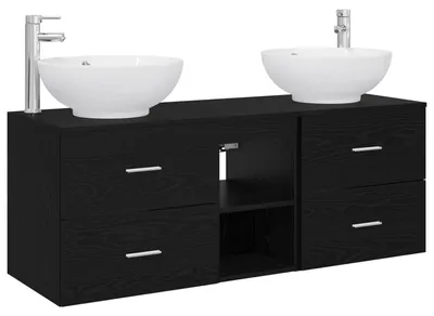 Image de Ensemble de meubles de salle de bain vidaXL, 3 pièces, noir, 49,5 x 44,5 x 65 cm