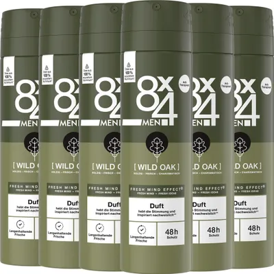 Produktbild von 8x4 Deo Spray Wild Oak 6 x 150ml maskulin-holzig Fresh Mind Effect®