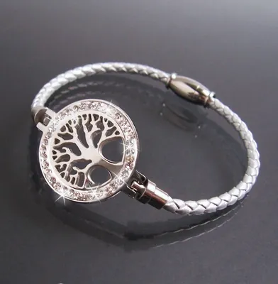 Produktbild von Armband Leder silber Edelstahl Lebensbaum Strass Schmuck A77706