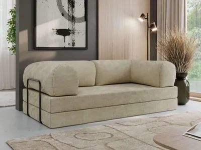 Produktbild von MKS MEBLE Schlafsofa 3-Sitzer ORSETTO 200 cm Sofa mit Schlaffunktion & Metallrahmen Modernes Design Ausziehcouch, HR-Schaum - Beige Schenille glatt