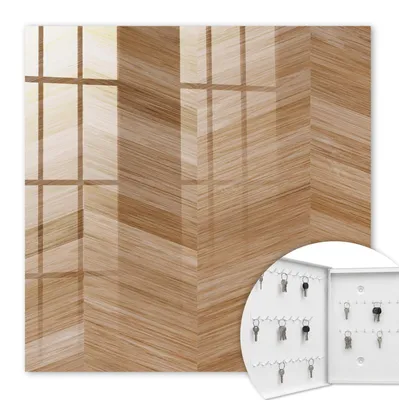 Produktbild von Metall Schlüsselkasten 30 x 30 cm - weißer Schlüsselschrank zur Wandmontage - wandhängende Schlüsselbox mit Tür - nach links öffnend - Schlüsselaufbewahrung für Flur - Büro - Arbeitszimmer - Werkstatt - Garage - Holz-Fischgrätmuster