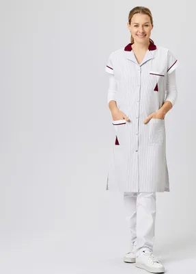 Produktbild von Damen-Kurzmantel, kurzarm, grau gestreift, Gr. M : 65% Polyester, 35% Baumwolle, 170gm2 : Grautöne Gestreift : M