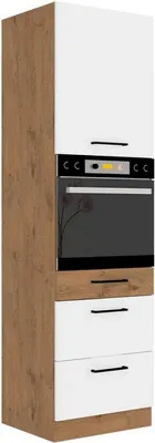Obrázek produktu pro Vysoká skříňka 60 cm na vestavnou troubu ZHILAN 1 - dub lancelot / lesklá bílá