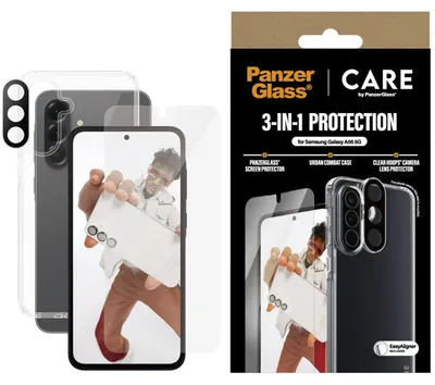 Produktbild von PanzerGlass ® | CARE™ by ® 3-in-1 Set Samsung Galaxy A56 5G, Samsung, Samsung - Galaxy A56 5G, Trockene Anwendung, Kratzresistent, Schockresistent, Transparent, 1 Stück(e)