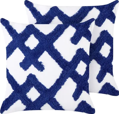 Obrázek produktu pro BELIANI Sada 2 bavlněných polštářů 45 x 45 cm bílý a modrý geometrický vzor moderní dekorativní doplněk obývací pokoj ložnice