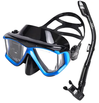 Produktbild von Schnorchelset Schnorchelausrüstung für Erwachsene, Professionelle Anti-Beschlag-Schnorchelmaske, Trockenschnorchel Tauchmaske für Freitauchen,Schnorcheln,Schwimmen (Blau Schnorchelset-Pano 4)