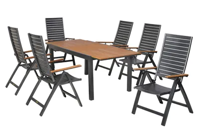 Produktbild von Merxx Gartenmöbel Set Astros 7tlg., 6 Klapsessel, Ausziehtisch 150 (200) x 90 cm- Aluminium/Kunststoff