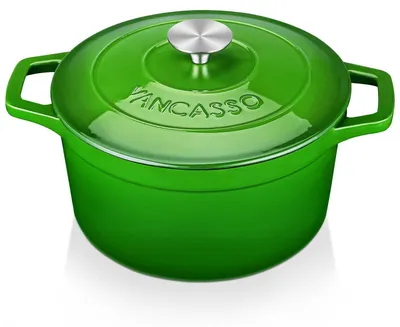 Productafbeelding van Gusseisen braadpan met deksel, 4 liter, diameter 24 cm, geëmailleerd, geschikt voor inductie, groen, rond