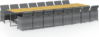 Produktbild von 17-tlg. Garten-Essgruppe mit Kissen Grau Poly Rattan