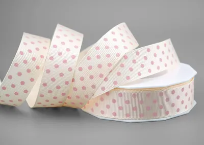 Ripsband mit Punkten, 20 m x 25 mm, Elfenbein-Rosa