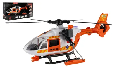 Immagine prodotto di Elicottero/elicottero di soccorso in plastica, 32 cm, alimentato a batteria, con luci e suoni, confezionato in una scatola di 34,5x19x12 cm