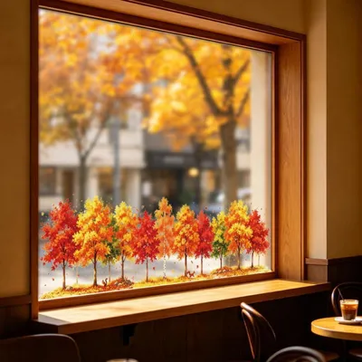 Produktbild von Fensterbilder Herbstahornwald doppelseitig wiederverwendbar 120 x 30 cm