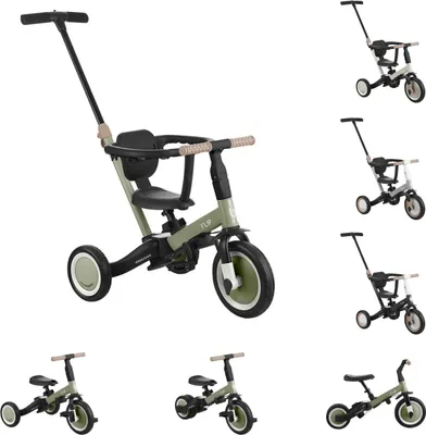 Produktbild von Kikkaboo Dreirad Flip 5 in 1 Stahlrahmen rutschfeste Griffe einstellbar umbaubar grün