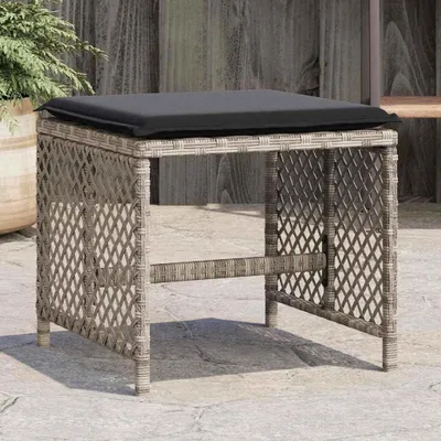 Produktbild von 4 Gartenhocker mit hellgrauen Kissen, 41x41x36 cm, aus Poly-Rattan, für Terrasse, Balkon und Lounge, mit abnehmbaren Bezügen und stabilem Stahlrahmen