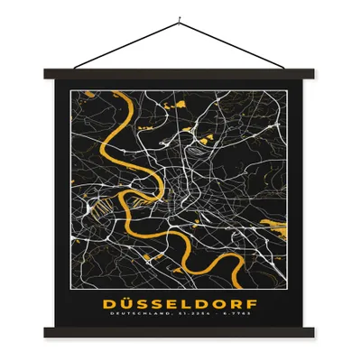 Produktbild von MuchoWow® Textilposter Düsseldorf - Stadtplan - Karte - Gold - Deutschland 90x90 cm mit schwarzem Rahmen - Magnetisches
