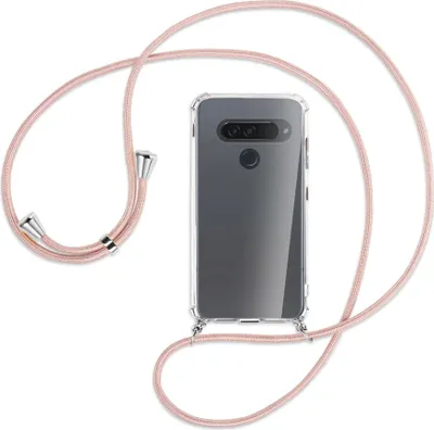 Produktbild von Handykette Backcover-Schutzhülle mit Band (Metall silberfarben) für LG G8S ThinQ - roségold