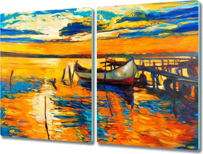 Produktbild von Coloray Küchenbrett Kochplattenabdeckung Hackbrett Schneidebrett Herdabdeckplatte 2x40x52 cm - Boot Sonnenuntergang