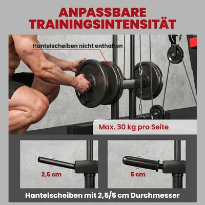 Produktbild von SPORTNOW Kraftstation Fitnessstation mit Latzug, Butterflystange, Preacher Bank