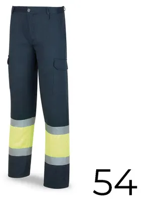 Imagen del producto de Pantalón de seguridad, modelo 388pfxyfa, color amarillo y azul marino. Alta visibilidad. Talla 54