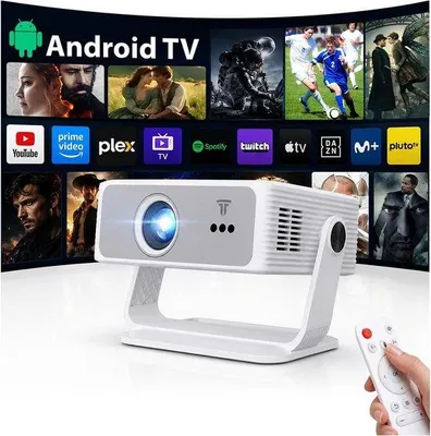 Produktbild von Tragbarer Projektor – Weiß – Kompakter Filmprojektor mit Android TV – Für Heimkino und Reisen