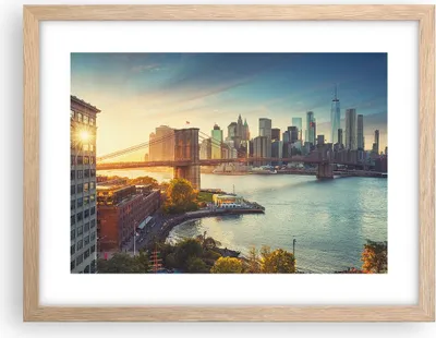 Produktbild von Gerahmtes Poster - Rahmen in heller Eiche - New York Brücke - 40x30 cm - Wand Bild - Wanddeko - Wandbilder - Kunstposter - Wandposter - Bilderrahmen - Bilder - Kunstdruck - Wandbild - P2NAA40x30-4047