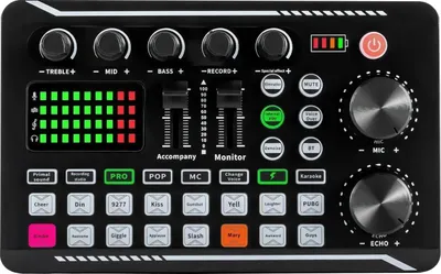 Produktbild von Soundboard Soundkarte - USB Audio Interface Mixer - Bluetooth, viele Soundeffekte, DJ-Mixer, Live-Streaming, LED-Beleuchtung - schwarz