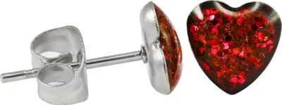 Produktbild von Ohrstecker Chirurgenstahl glitzerndes Herz Farbe - Rot