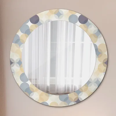 Produktbild von Dekospiegel – Hängespiegel Wandspiegel Spiegel mit Aufdruck – Spiegel – Schlafzimmer - Geometrie Kreise - Rund: Ø60 cm