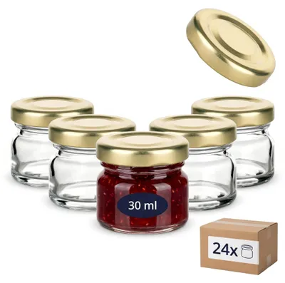 24er-Set Einmachgläser 30 ml mit Golddeckel, rund