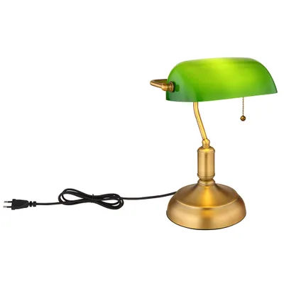 Produktbild von LED Tischleuchte, Bankerlampe, Zugkette, altmessing, grün, H 36 cm