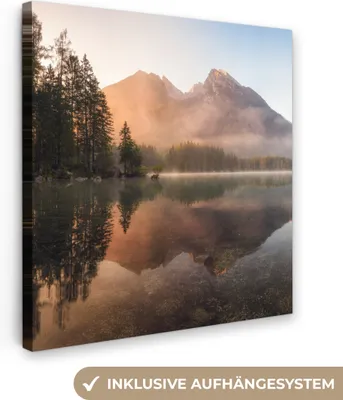 Produktbild von MuchoWow® - Leinwandbilder - Landschaft - Nebel - Wasser - Bäume, Wandbild, Wanddeko Bilder Wohnzimmer, 50x50 cm