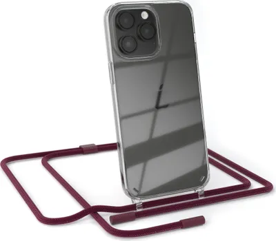 Produktbild von EAZY CASE Handykette für Apple iPhone 14 Pro Max, Clear Case aus Silikon, mit Umhängeband, abnehmbare Endstücke, Handyband in Rot