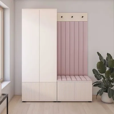 Produktbild von Garderoben-Set Ritmo version 1 – gefräste Kleiderschrank mit Polsterplatten, Schuhschrank, für Flur und Eingangsbereich (cashmere, Trinity 19)