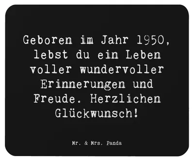 Produktbild von Mr. & Mrs. Panda Mouse Pad Spruch 1950 Geburtstag - Schwarz - Geschenk, Geburtsjahr, Mousepad, Geburtstagsgeschenk, Alter, Happy Birthday, wertvolle Erinnerungen, Mauspad