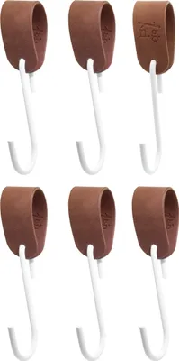 Immagine prodotto di Natural Goods Berlin gancio per cappotto GARD loop, cinturino in pelle PU vegana, loop in pelle, cinturino in pelle, marrone, con gancio GARD FLAT in bianco, 6 pezzi