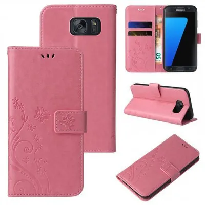 Produktbild von Kunstleder Flip-Hülle Floral für Samsung Galaxy S7 & S7edge - Farbe: Rosegold - Modellkompatibilität: Für Samsung Galaxy S7