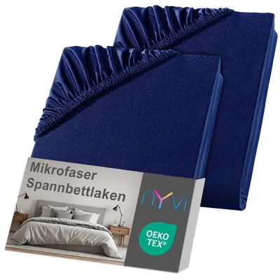 Produktbild von NYVI Spannbettlaken DreamScience Mikrofaser 180x200 - 200x200 cm navyblau 2er Set für Matratzen bis 22 cm Höhe - Weich & Anschmiegsam, Rundumgummizug, Bügelfrei