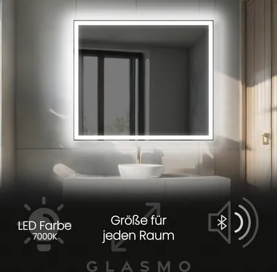 Produktbild von Badspiegel mit Beleuchtung 80x100 cm Aurora - Vertikal Rechteckiger Spiegel mit LED Beleuchtung - Kaltweiß 7000K - Badezimmerspiegel Lichtspiegel mit Bluetooth-Lautsprecher