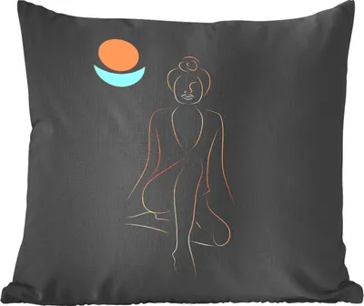 Produktbild von MuchoWow® Zierkissen Sofakissen Wohnzimmer Dekokissen 40x40 cm Frau - Strichzeichnung - Gold - Foto Kissen - Schlafzimmer Dekoration