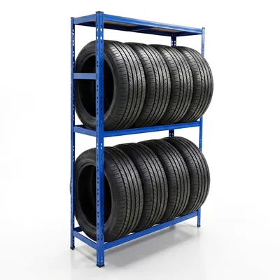 Immagine prodotto di Scaffale per pneumatici Relaxdays per 8 pneumatici, A x L x P 180 x 110 x 40 cm, 450 kg, acciaio, sistema a incastro, scaffale per pneumatici da officina, blu