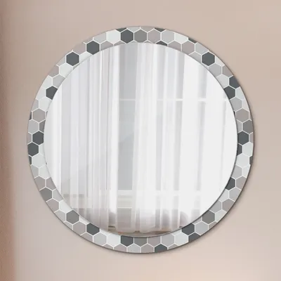 Produktbild von Ø100cm Spiegel - Glasrahmen mit Aufdruck - Wandspiegel Schlafzimmer - Sechseck Muster