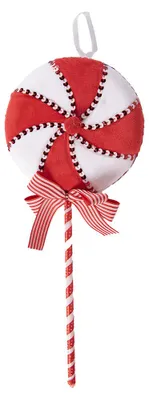 Image de Clayre & Eef Pendentif de Noël sucette 41 cm rouge blanc plastique