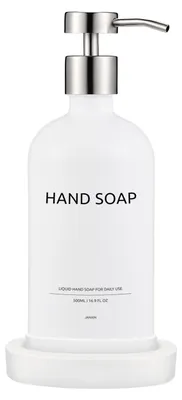 Image de Distributeur de savon en verre avec plateau, 500 ml, blanc, en céramique, pour cuisine ou salle de bain